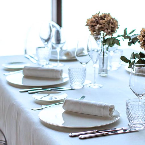 White cotton linen blend square tablecloth